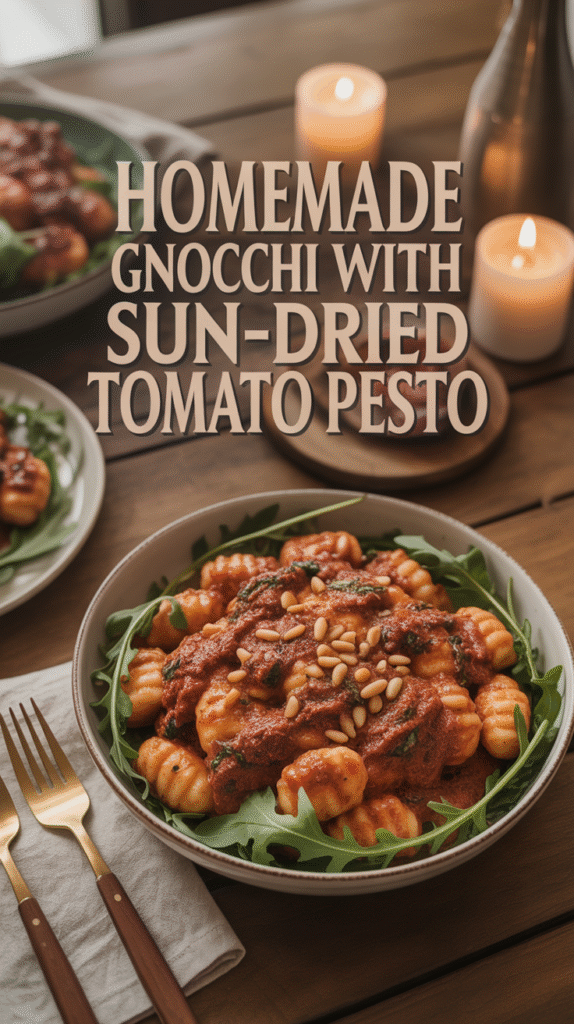 gnocchi with sun-dried tomato pesto in a creamy cashew sauce