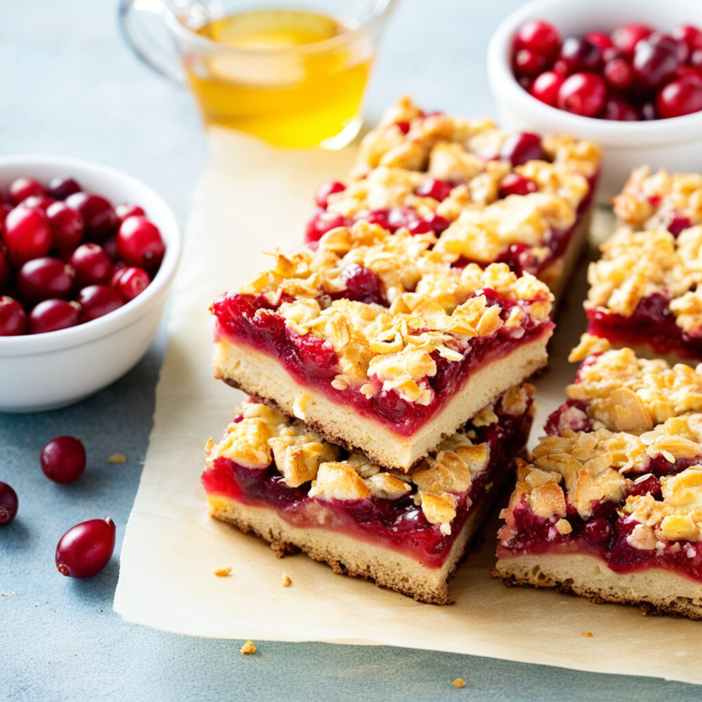 A cozy holiday dessert featuring a chewy oat and coconut crust, a homemade cranberry orange sauce filling, and a golden toasted coconut topping. Vegan, gluten free, and perfect for gifting or festive gatherings.