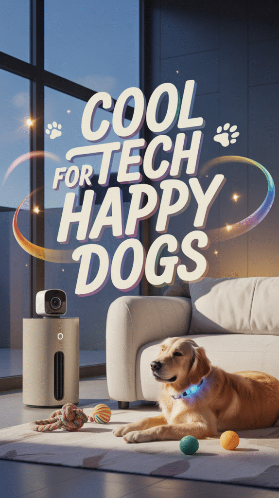 Smart pet tech gear like GPS collar and automatic feeder.