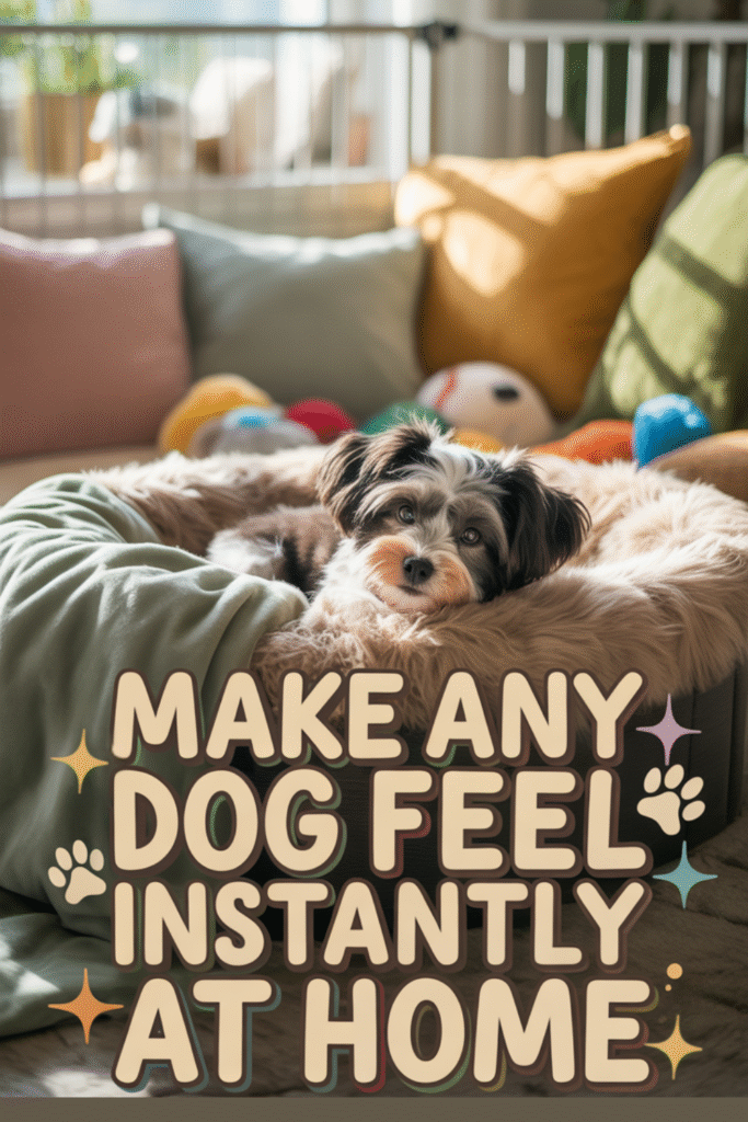 Rescue dog resting in a cozy bed feeling safe at home