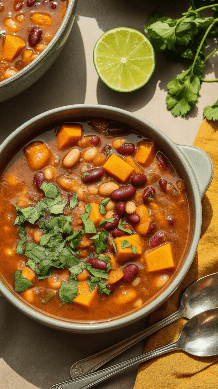 Pumpkin Chili Flavor Burst: Hearty, autumn-spiced chili with colorful beans and fresh toppings&mdash;perfect for cozy plant-based meals. Save this idea so you can come back to it later.