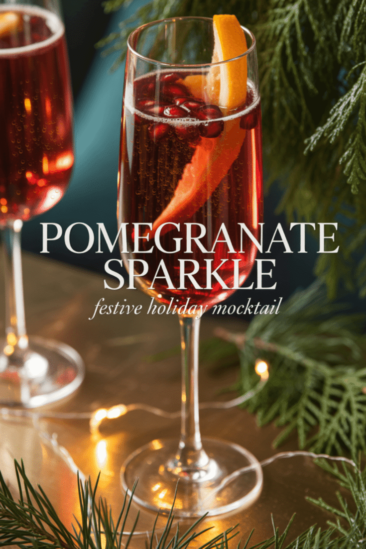 Pomegranate Sparkle: Festive, jewel-toned fizz with pomegranate seeds on gold&mdash;perfect for elegant holiday sipping. Save this idea so you can come back to it later.