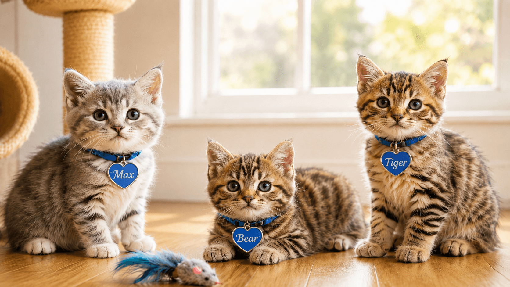 Cover image for blog post titled “30 Cute & Cool Boy Cat Names Your Kitty Will Love,” featuring 3 cute male kittens