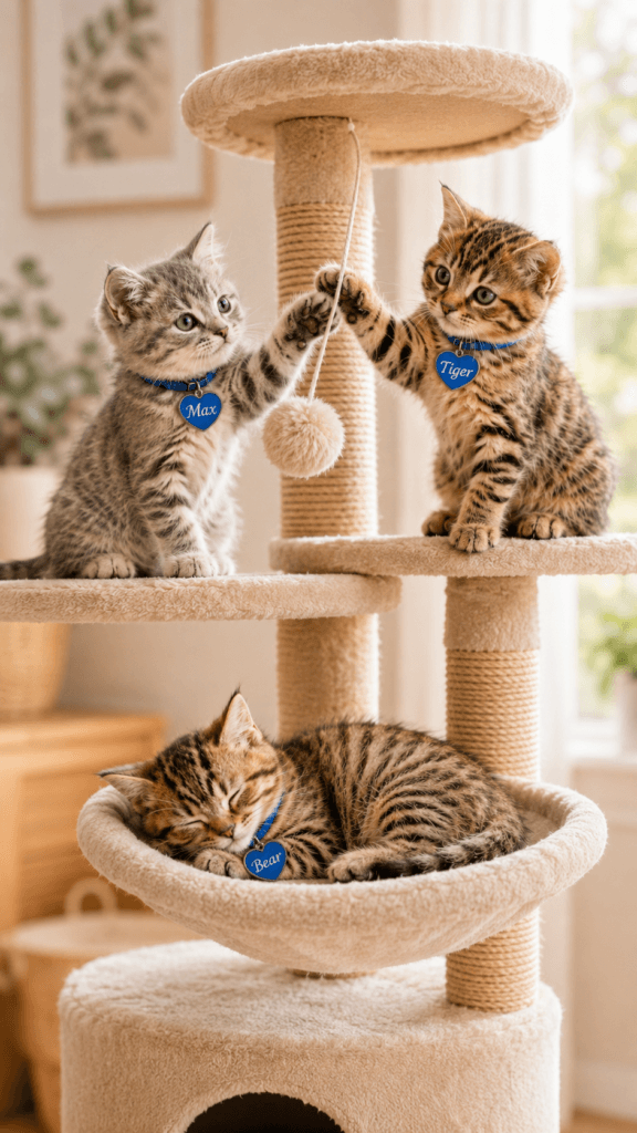 30 cute and cool boy cat names. The graphic shows a cozy tabby cat and the title text &ldquo;30 Cute &amp; Cool Boy Cat Names Your Kitty Will Love,&rdquo; highlighting name ideas and personality vibes for male cats.