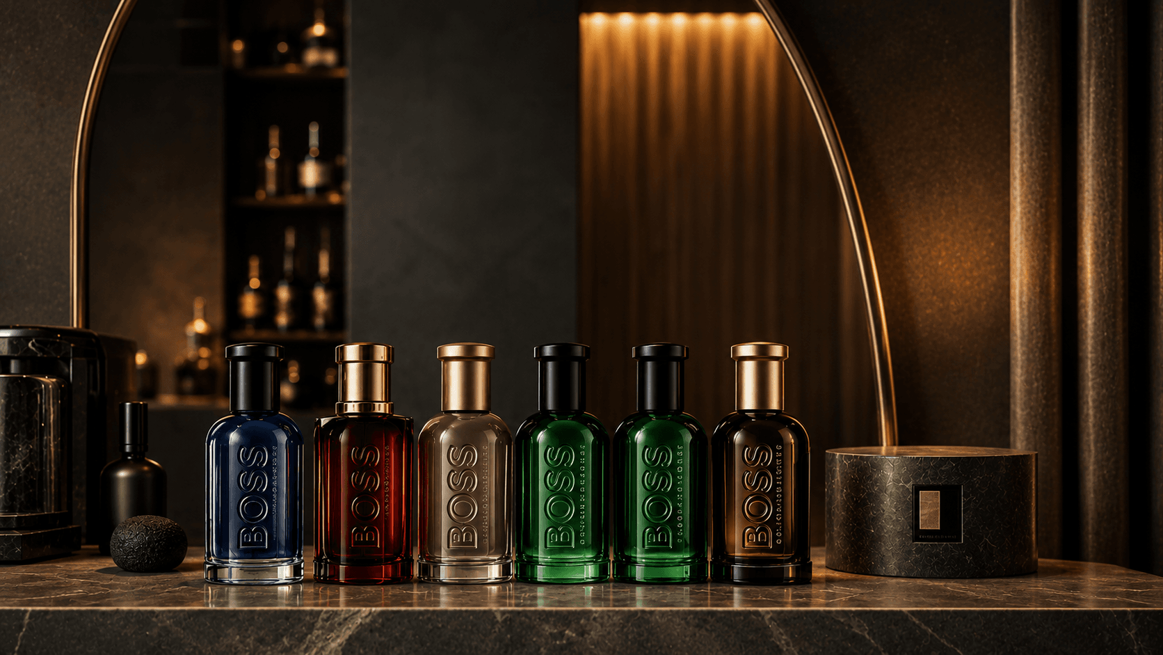Hugo Boss Cologne Collection: Vibrant, chic scents in luxe bottles on marble—great gift idea for fragrance lovers. Save this idea so you can come back to it later.