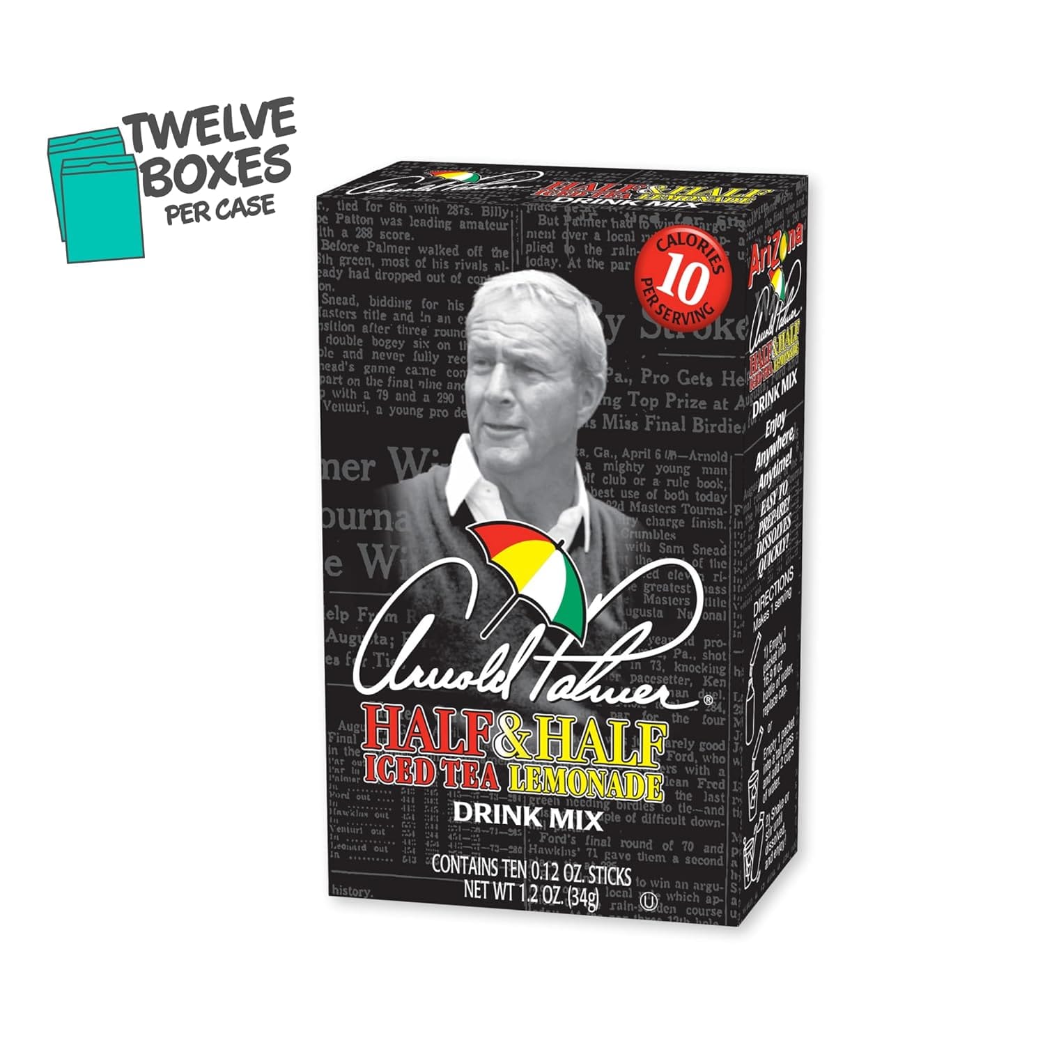 AriZona Arnold Palmer Half and Half - On-the-Go Powdered Drink Mix, 0.12oz 120 Count - 10ct Boxes (Pack of 12)