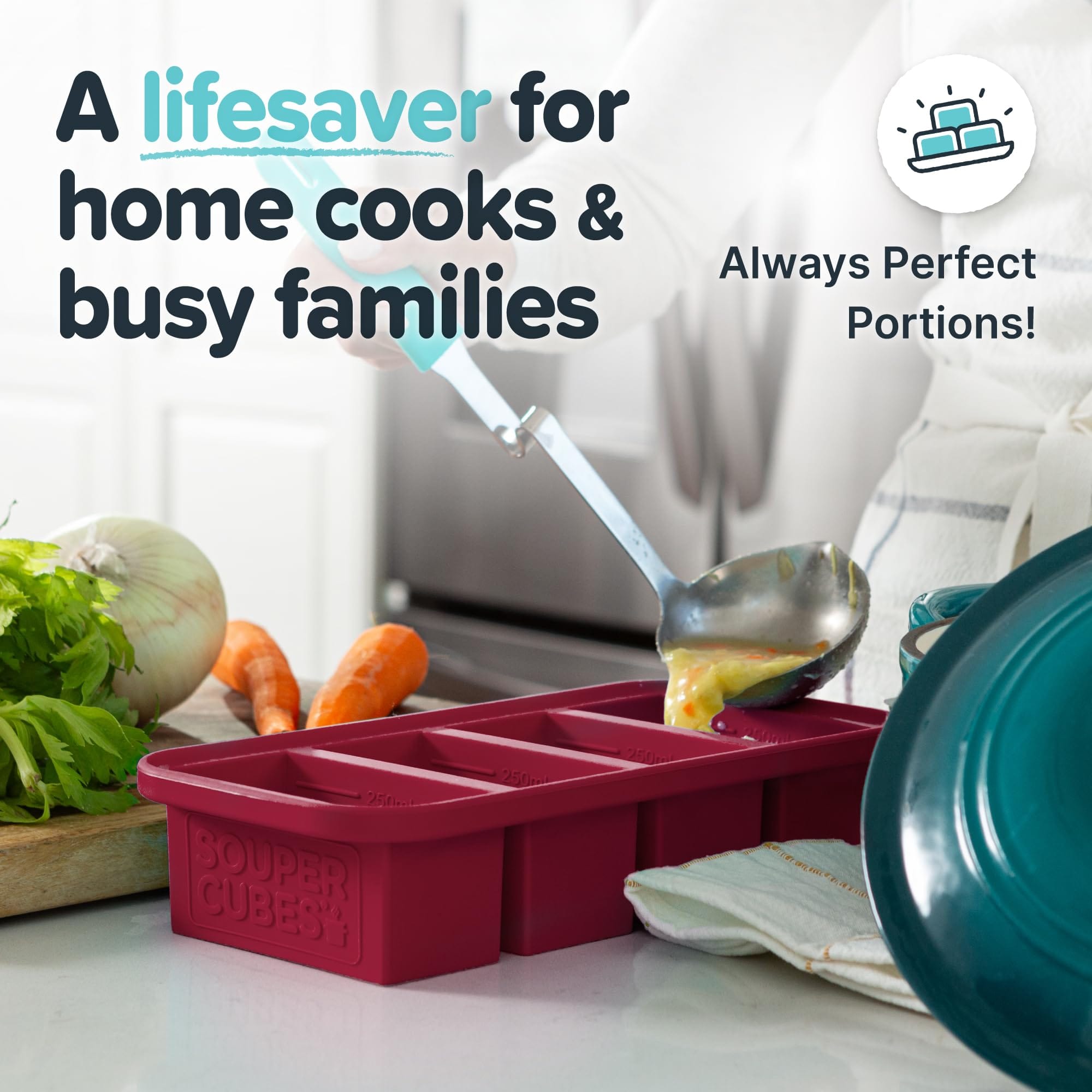 Souper Cubes 1 Cup Silicone Soup Freezer Molds with Lids 2-Pack