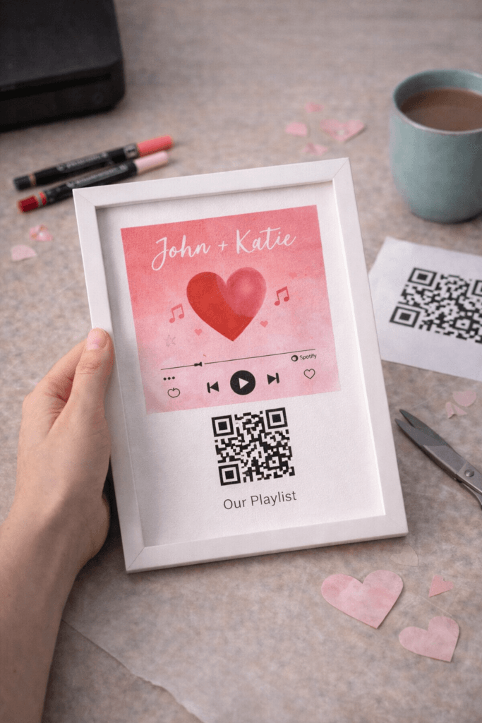 DIY album cover on cardstock Valentine’s Day craft.