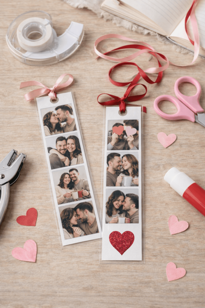 Image showing diy Valentine's Day photo strip bookmarks