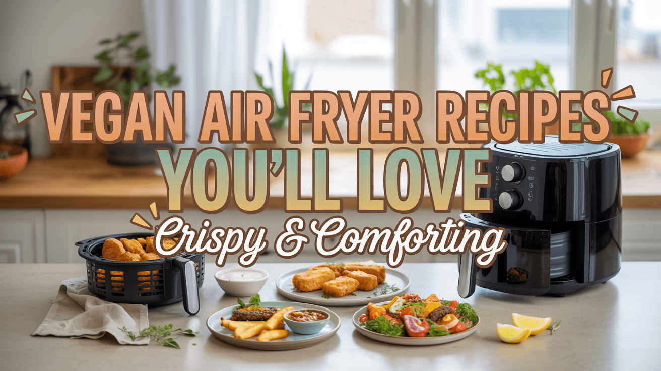 Vibrant kitchen scene with easy vegan air fryer recipes for a healthy weeknight dinner.