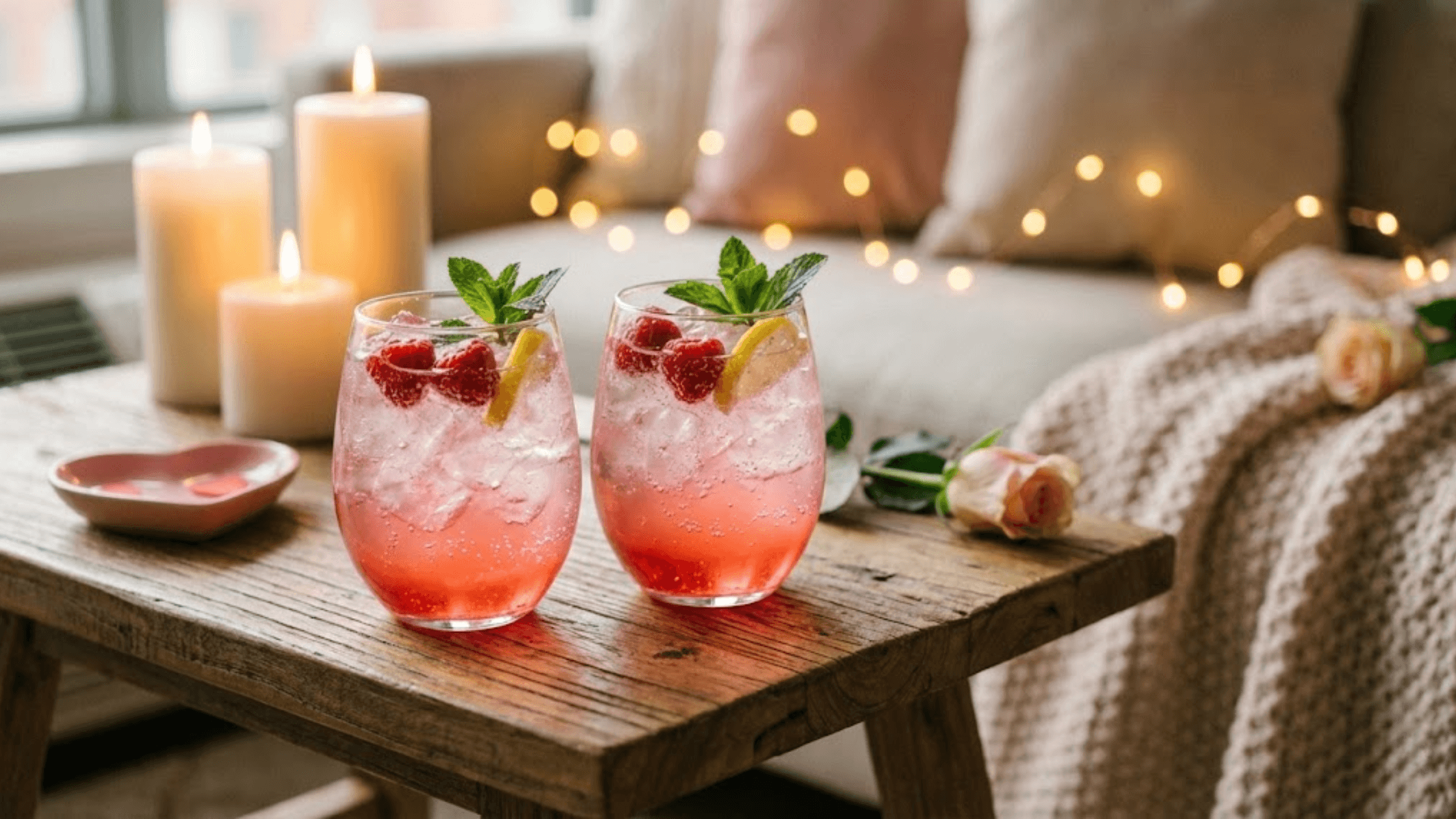 Romantic Vegan Valentine&rsquo;s Date Night table setting.
