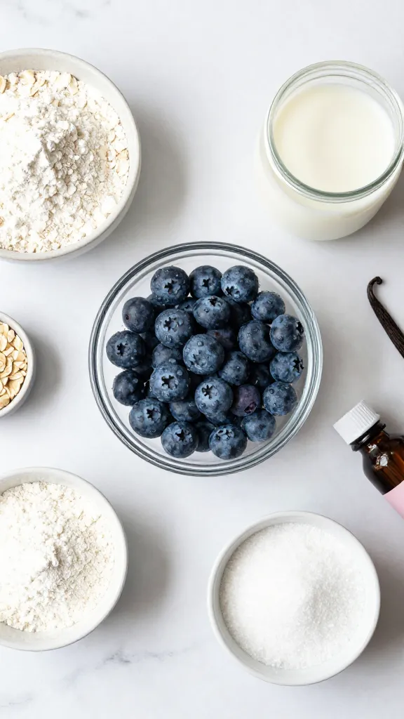 Fresh blueberries scattered on white marble countertop closeup