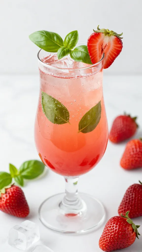 Strawberry Basil Sparkler, one of the best spring and easter mocktails.
