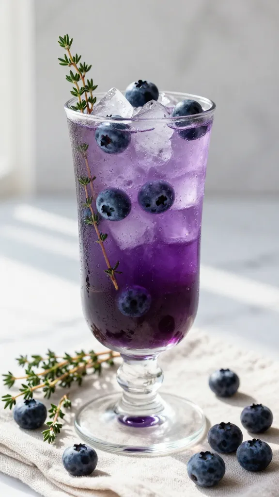 Blueberry Thyme Smash, an elegant spring and easter mocktail for brunch.
