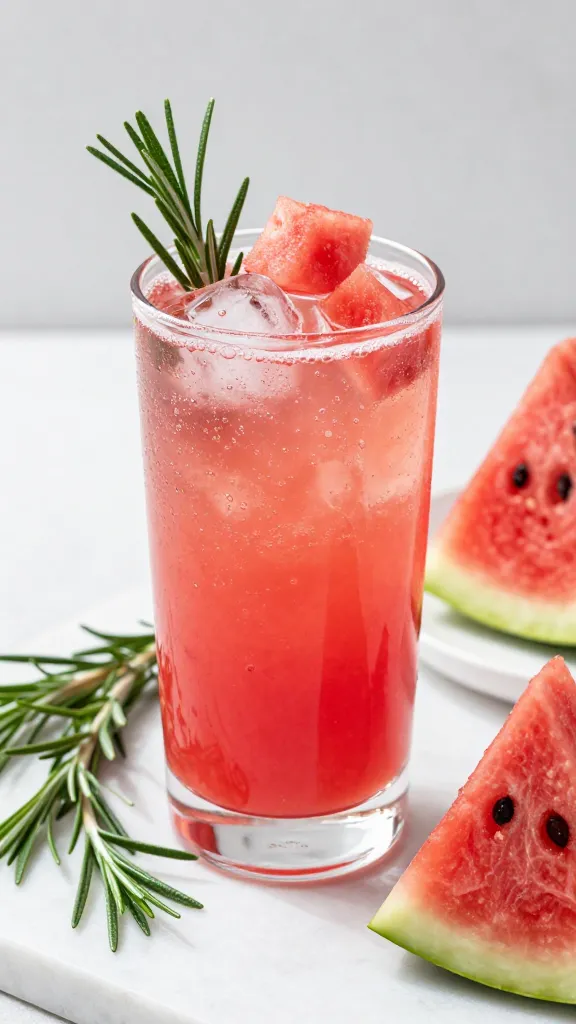 Watermelon Rosemary Refresher, a unique spring and easter mocktail.