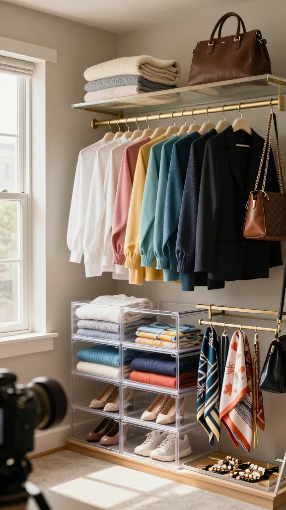 Color-coded closet organization using velvet hangers, a key part of these spring home organization ideas.