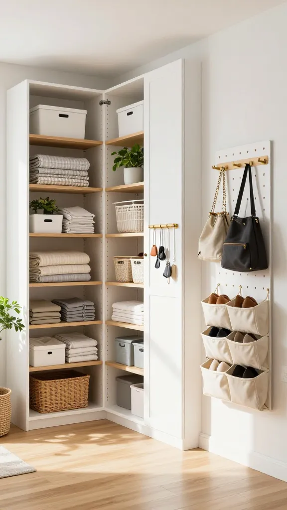 A beautifully organized modern home featuring a white closet system and pegboard, showcasing genius spring home organization ideas for a clutter-free refresh.