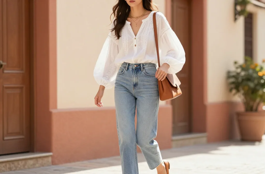 Casual boho everyday outfit with denim