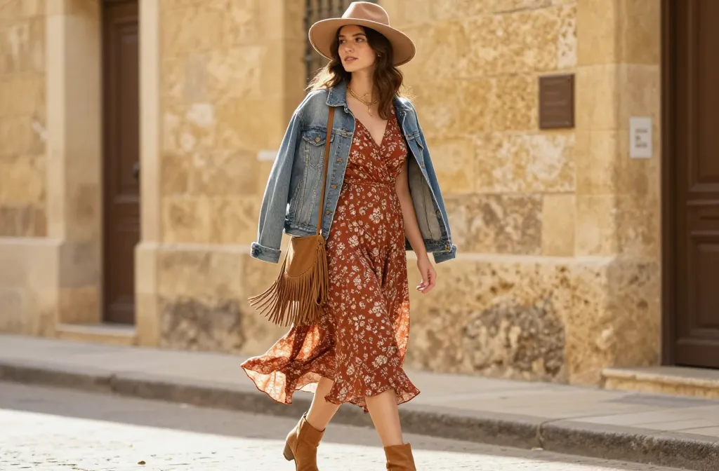 Boho Fall Capsule Wardrobe with relaxed dresses, earthy layers, and easy year-round outfit ideas