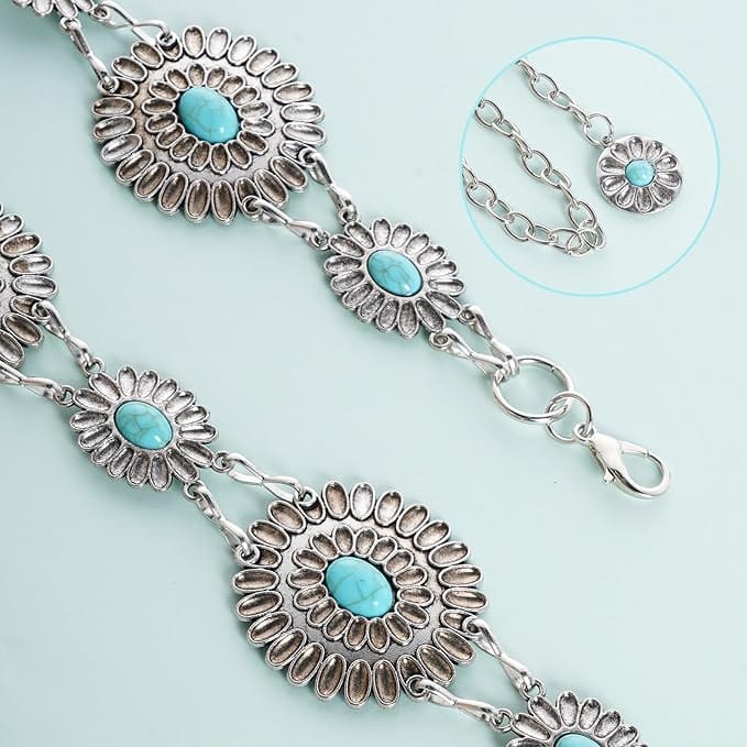 Western Metal Oval Concho Chain Belt for Women