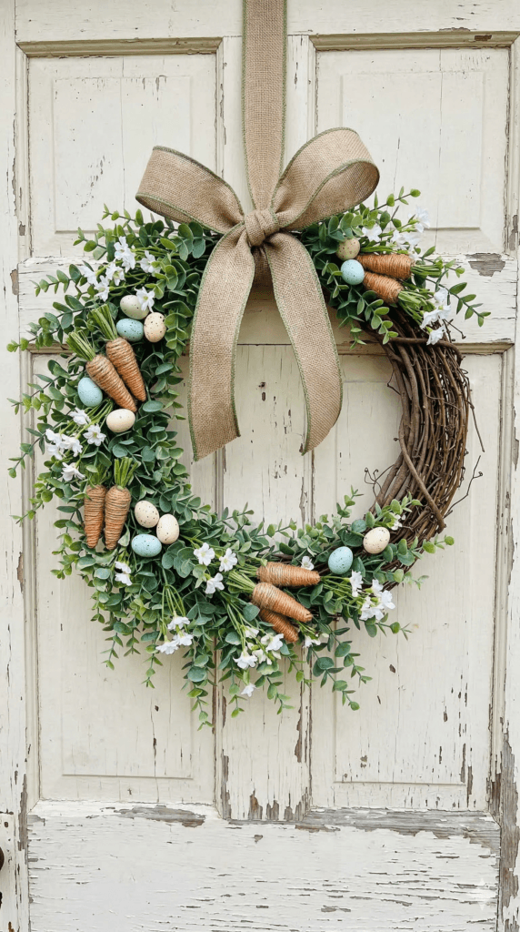 DIY Spring Wreath with Carrots and Eggs
