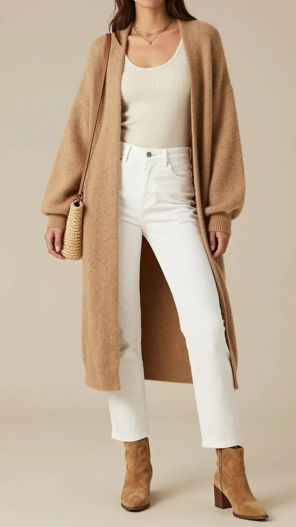 Spring Capsule Wardrobe: Effortlessly chic look with soft knits, suede boots, and gold accents&mdash;ideal for versatile outfits. Save this idea so you can come back to it later.