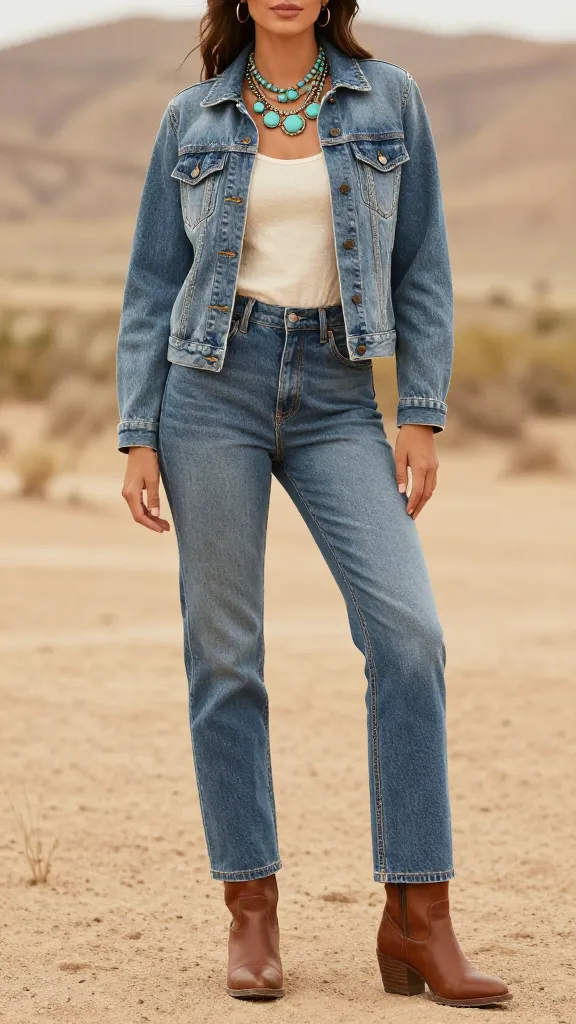 denim-on-denim Western-inspired boho outfits