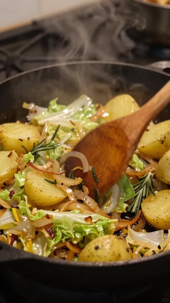 Skillet Cabbage &amp; Potatoes: Rustic, aromatic skillet with golden potatoes, onions, and rosemary&mdash;ideal for comfort meals. Save this idea so you can come back to it later.