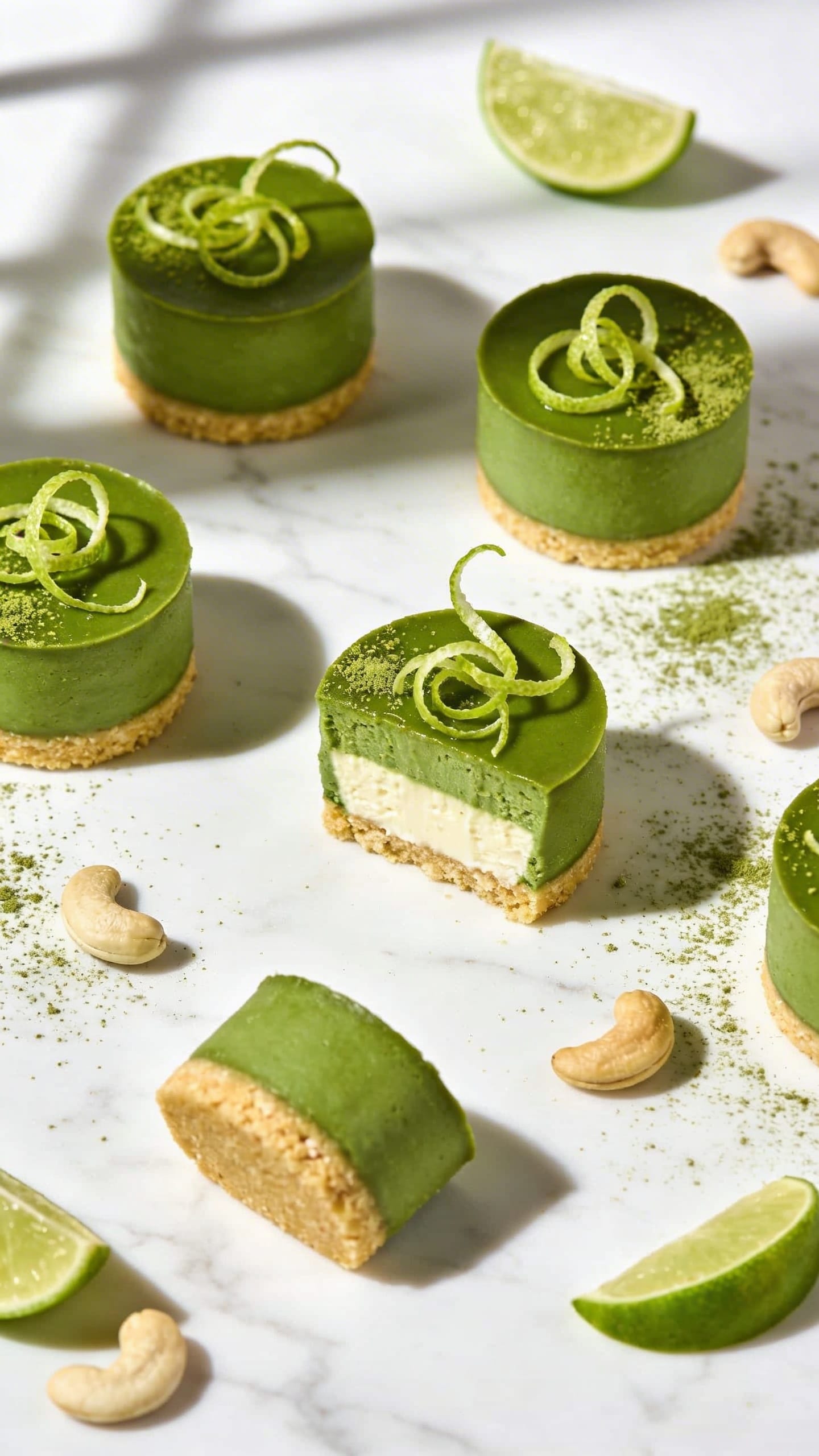 Zesty Vegan Key Lime Cheesecakes: Creamy, tangy treats topped with lime zest, crumb crust; ideal for guilt-free indulgence. Save this idea so you can come back to it later.