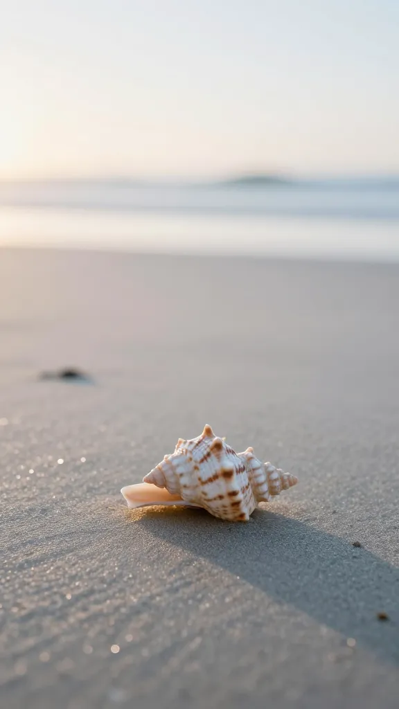 solitary seashell on pristine California beach at dawn