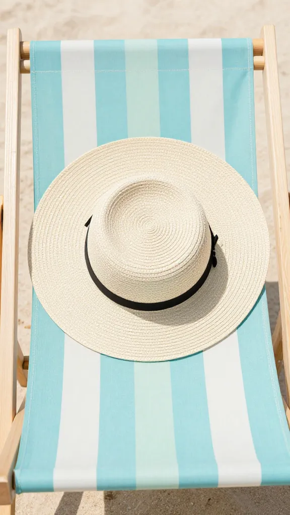 portrait of a sunhat resting on a pastel beach chair