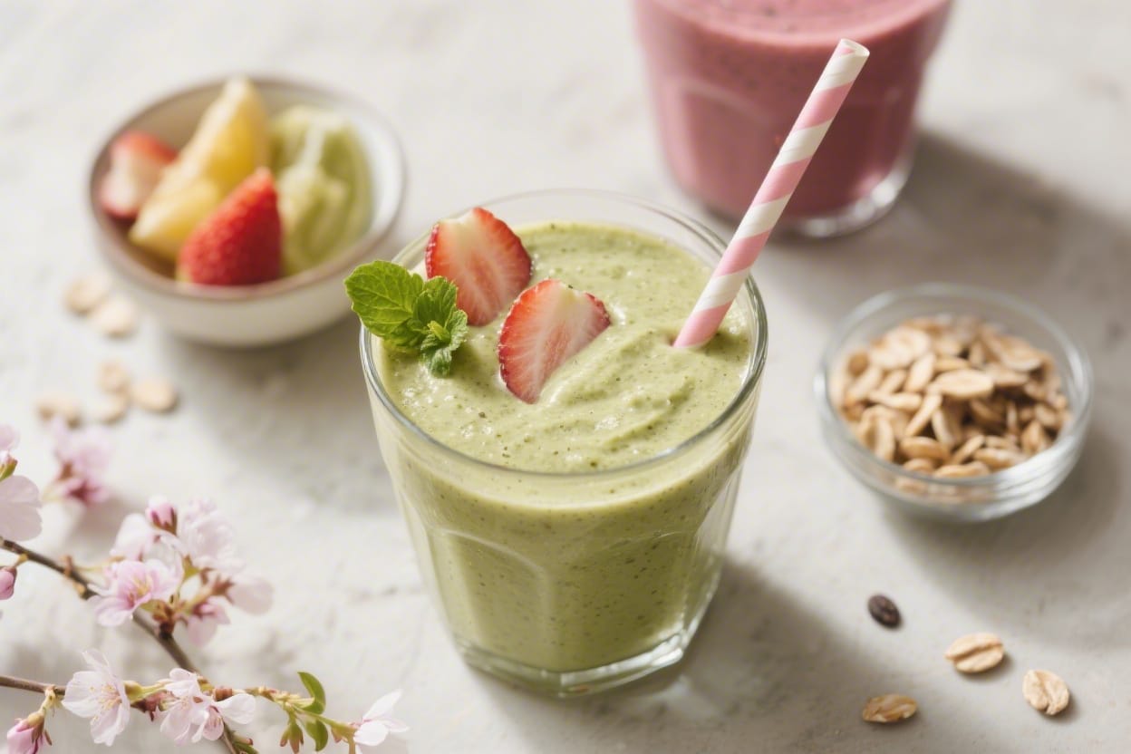 Protein-Packed Vegan Smoothie: Creamy, vibrant glass with berries, mint, and oats; energizing for breakfast. Save this idea so you can come back to it later.