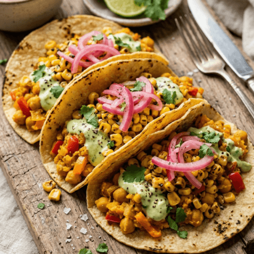 Chickpea Breakfast Tacos: Vibrant, protein-rich tacos with creamy avocado, pickled onions&mdash;easy plant-based brunch. Save this idea so you can come back to it later.