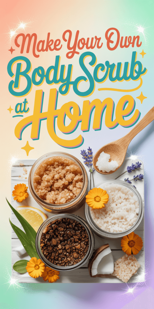 DIY Body Scrub Bliss: Luxurious, aromatic jars with citrus, herbs &amp; wooden spoon; perfect for glowing skin. Save this idea so you can come back to it later.