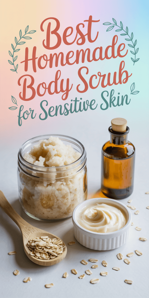 Sensitive Skin Glow-Up: Luxe, oat-infused body scrub jar &amp; creamy oils&mdash;adds spa calm to routines. Save this idea so you can come back to it later.
