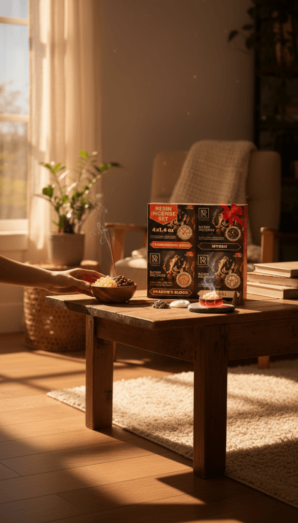 Cozy Living Room Vibes: Sun-dappled wooden table, aromatic incense, and warm snacks&mdash;ideal for stress relief. Save this idea so you can come back to it later.