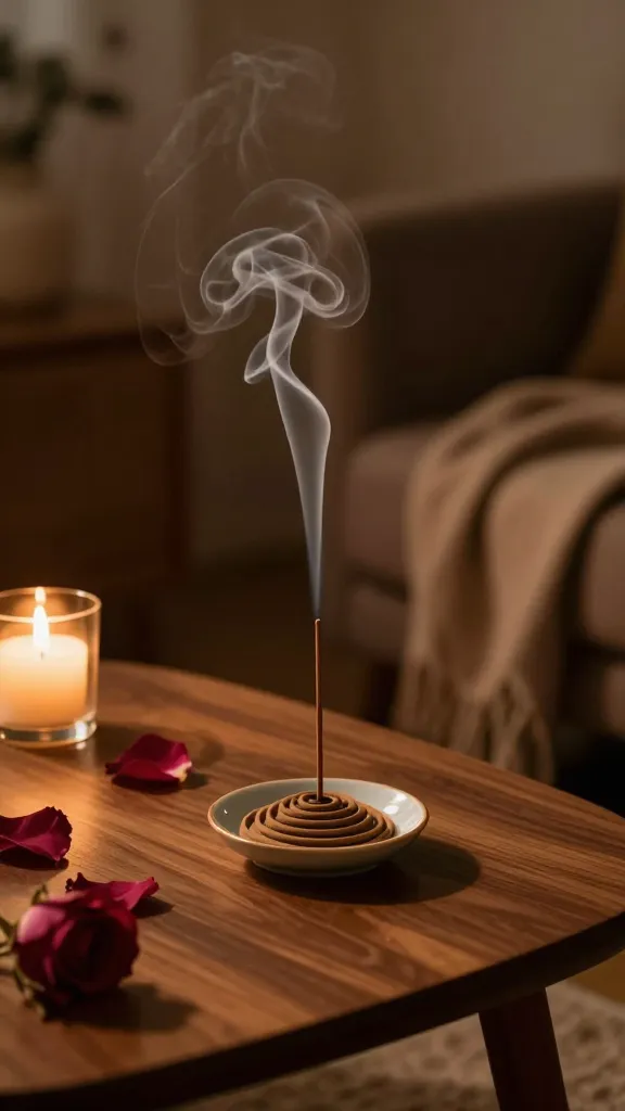 Relaxation Rituals: Aromatic incense coil with swirling smoke, candlelight, rose petals&mdash;ideal for soothing nights. Save this idea so you can come back to it later.