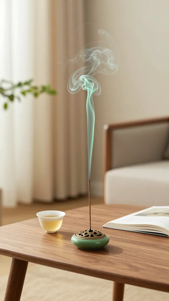 Serene Home Relaxation: Fragrant incense in a carved holder, warm tea, open book&mdash;ideal for soothing evenings. Save this idea so you can come back to it later.