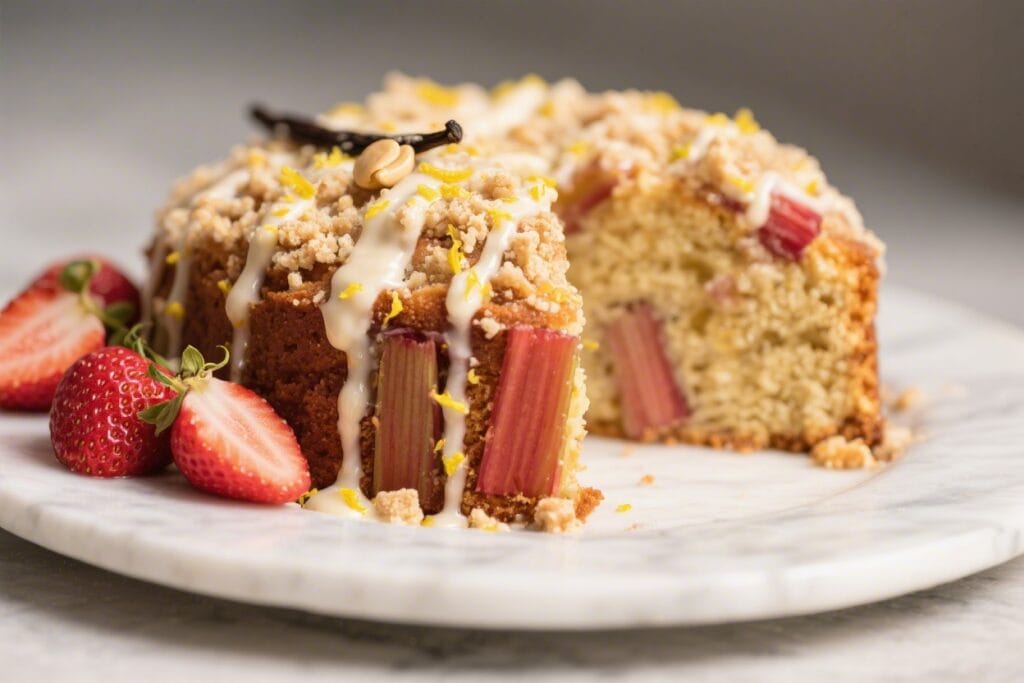 Vegan Strawberry Rhubarb Cake: Lush, juicy, and plant-based with lemon streusel and creamy cashew drizzle—ideal for spring gatherings. Save this idea so you can come back to it later.