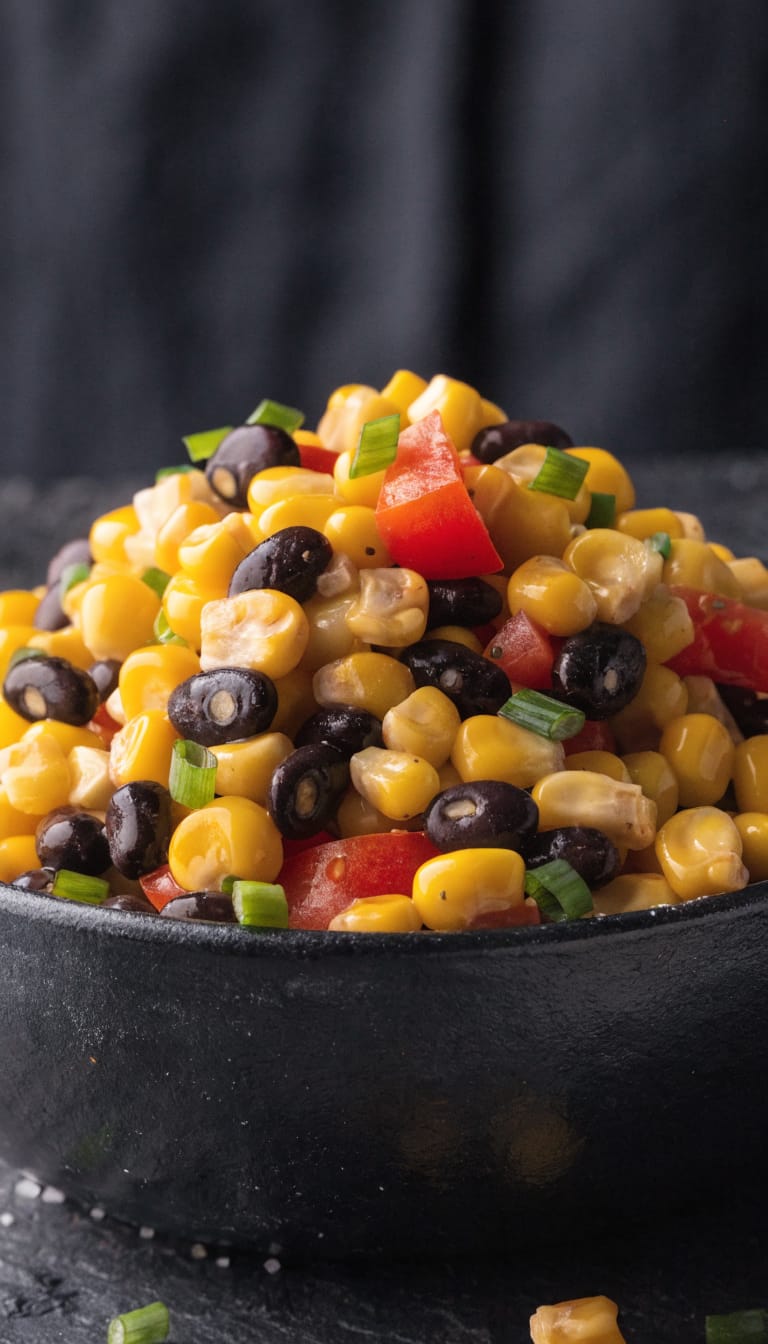 corn and black bean salad in matte black bowl
