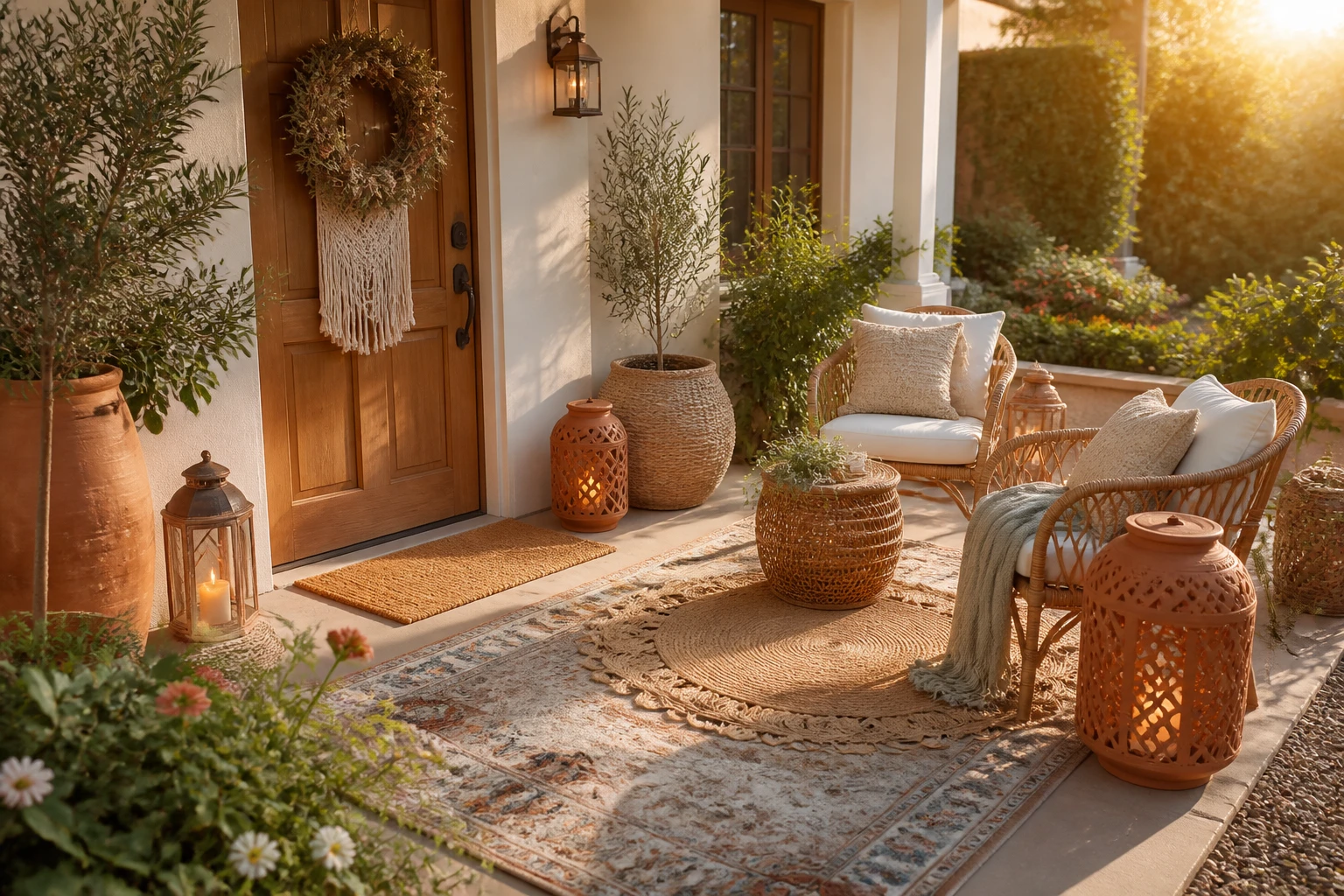 10 Boho Porch Decor Ideas for a Relaxed Outdoor Refresh Featuring Outdoor Boho Porch Decor, Boho Front Door Decor, Diy Boho Porch Decor, Boho Outdoor Table Decor, Woven Planters, Layered Outdoor Rugs, Rattan Chairs, Lanterns, Macrame Accents, and Soft Neutral Pillows. These Are Easy, Relaxed Porch Styling Ideas for Creating an Inviting Outdoor Space with Warm Textures, Natural Accents, and a Laid-Back Summer Feel.