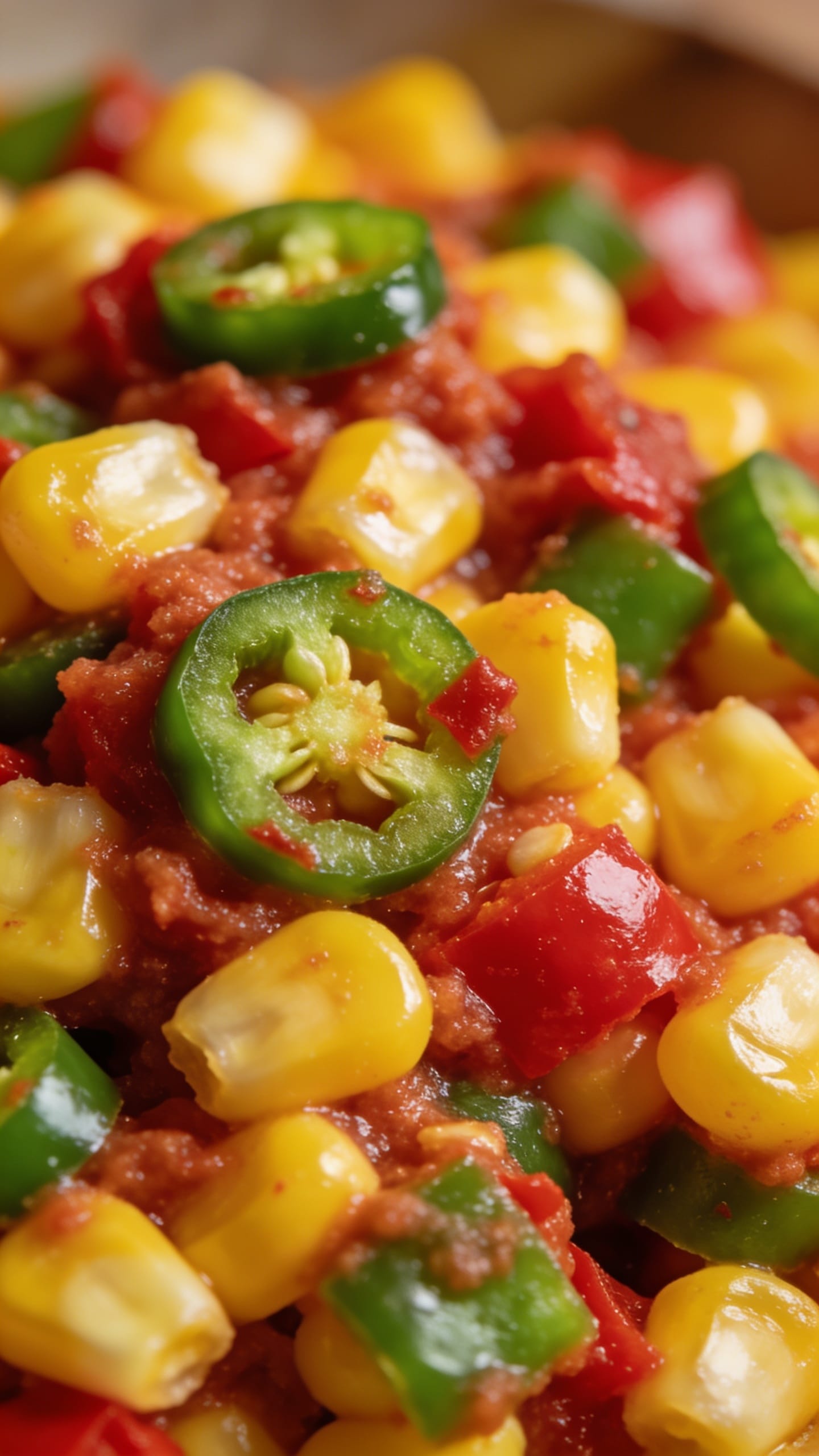 closeup of jalapeño-studded corn and pepper mash